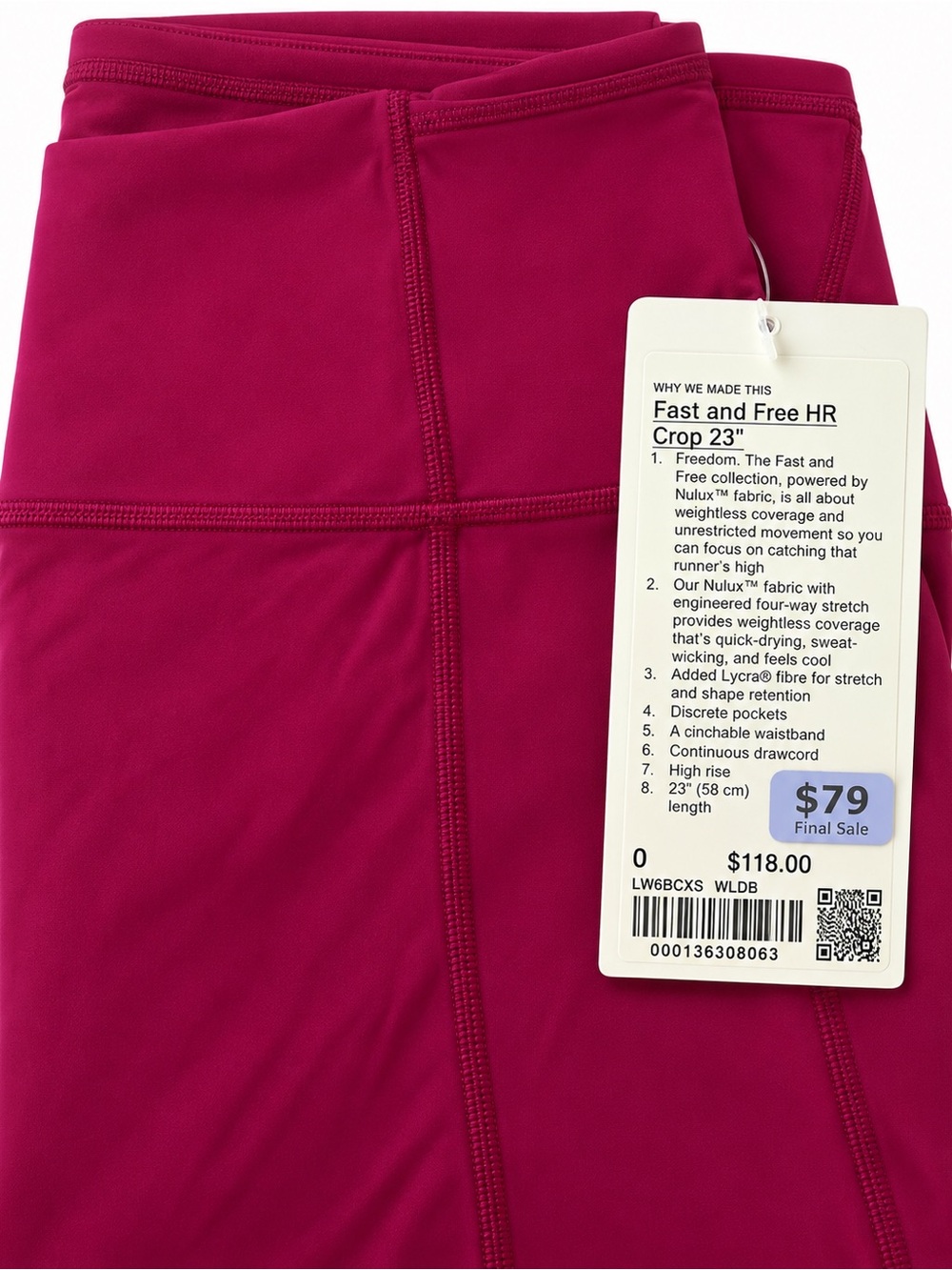 lululemon athletica Fast and Free HR Crop 23" - Berry